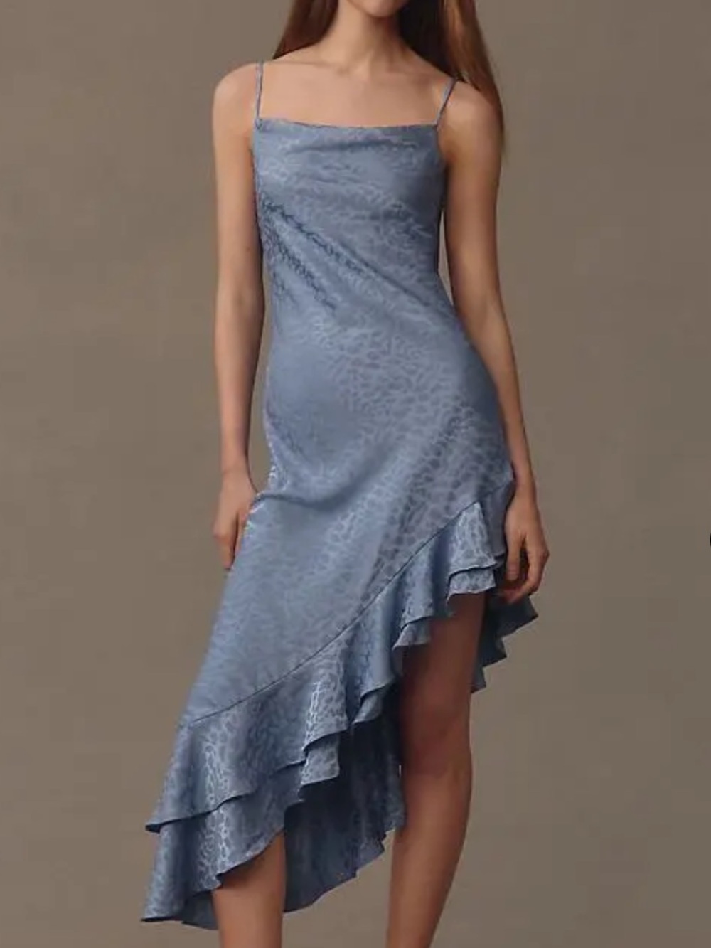 NWOT Anthropologie XL BHLDN Mila Asymmetrical Blue Cheetah Ruffle Slip Dress